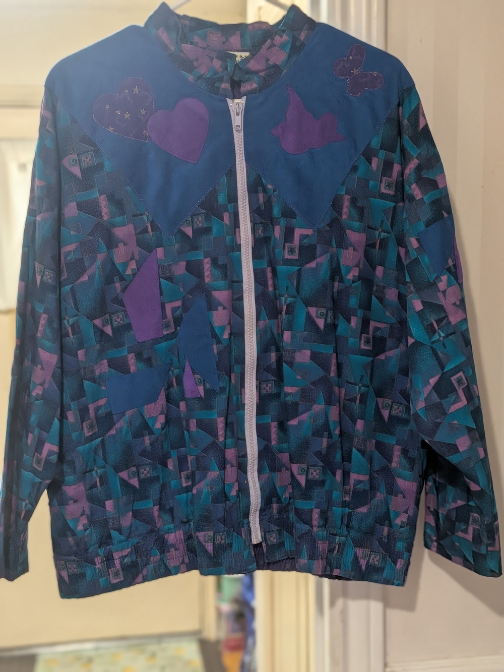 Vintage Teal & Purple Patterned Zip Jacket